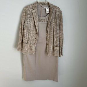 Gerard Darel Beige Sleeveless Shift Dress With Knit Cardigan